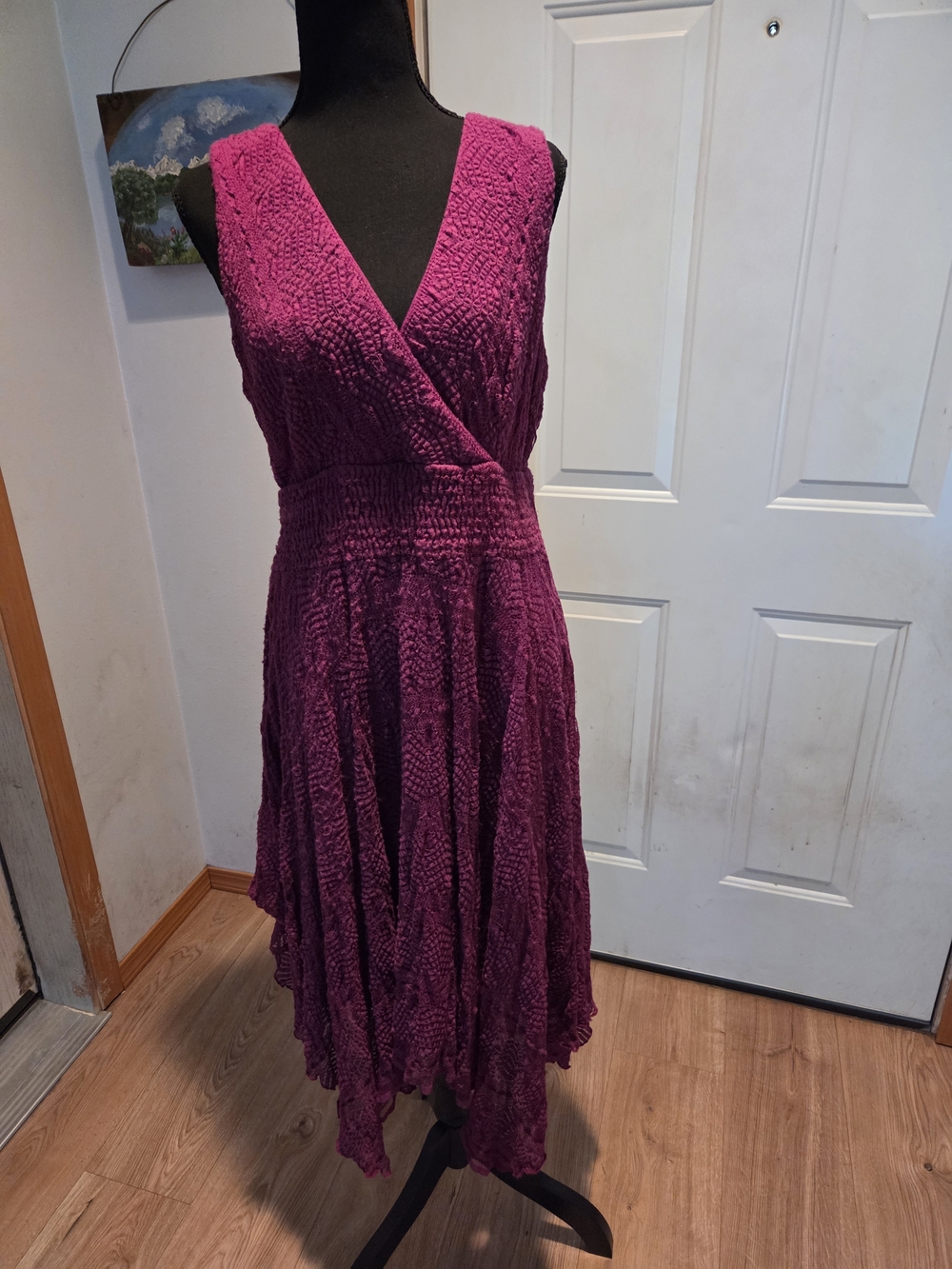 Rabbit Rabbit Rabbit Textured V-Neck  Midi Dress in Magenta